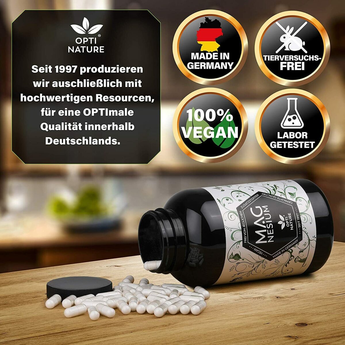 365 Magnesium Kapseln Hochdosiert | Made in Germany I hoch Bioverfügbar I VEGAN