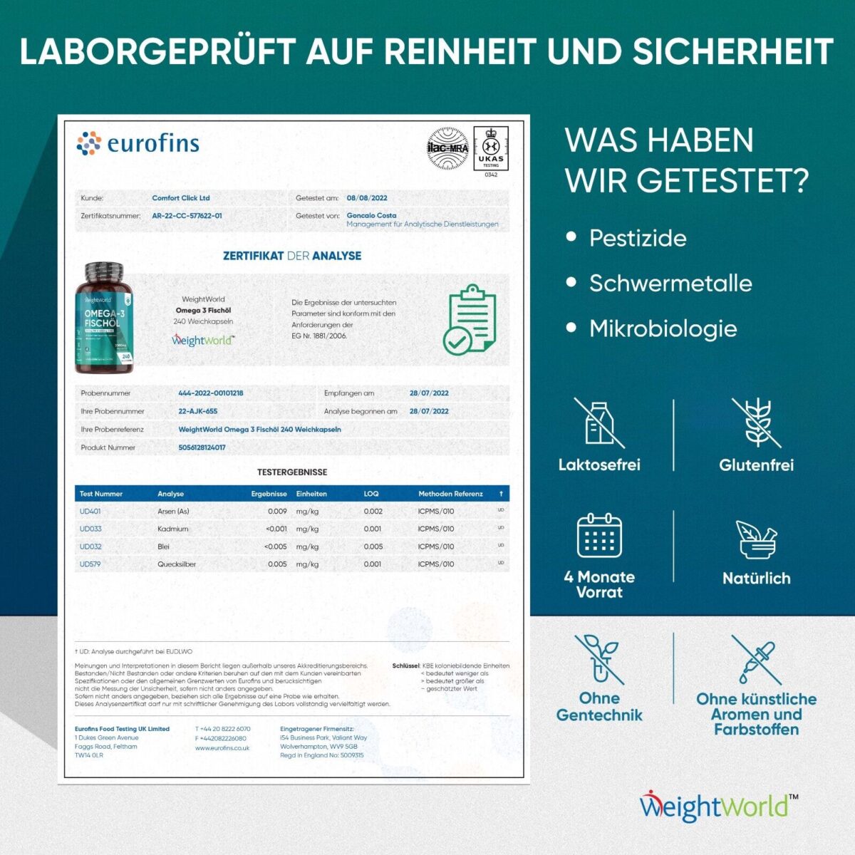 Omega 3 Fischöl 2000 mg mit Omega 3 EPA & DHA - 240 Softgel Kapseln